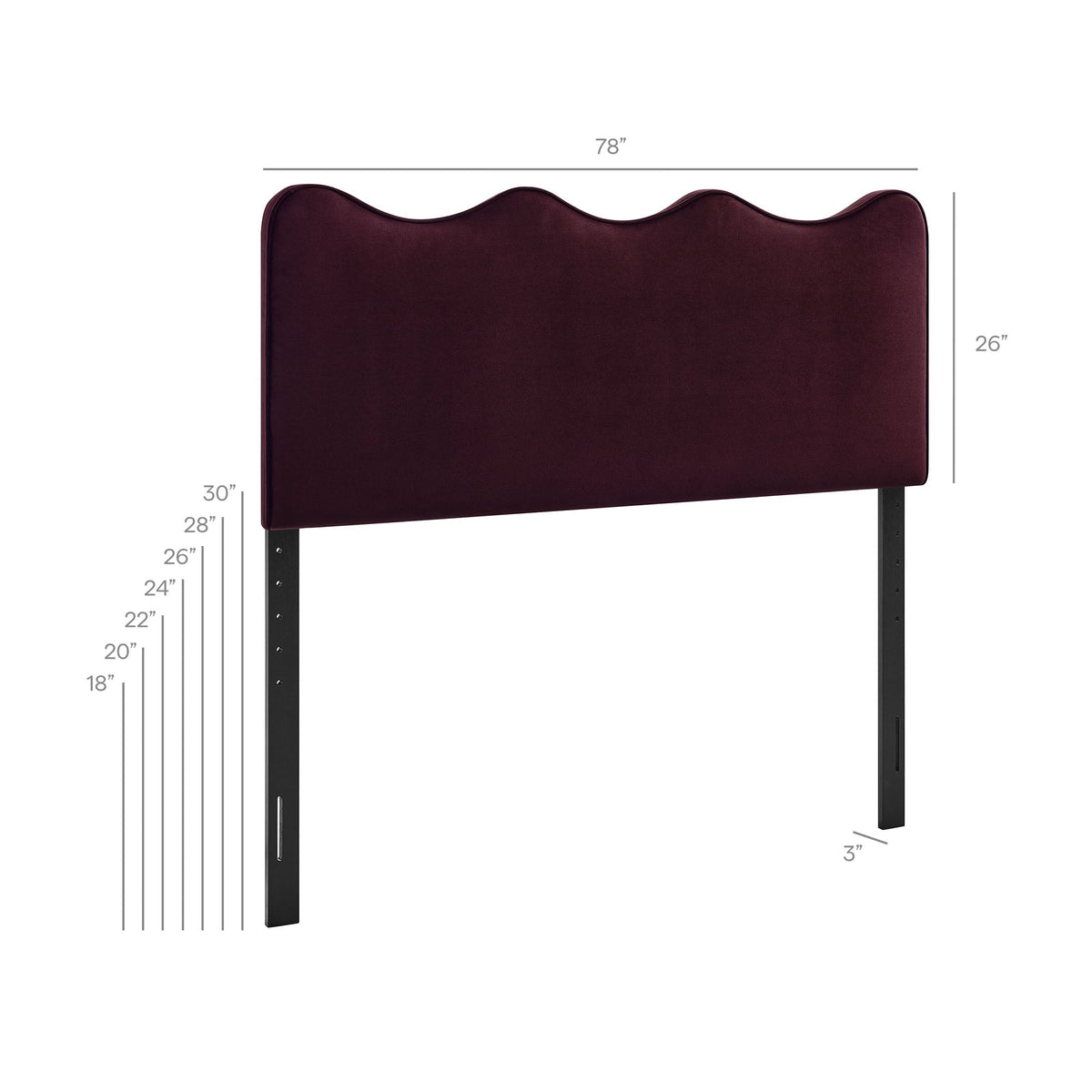 Athena stain-resistant velvet headboard burgundy with scalloped top, 78in width HouseOfZazla on Tampa Home & Garden Store