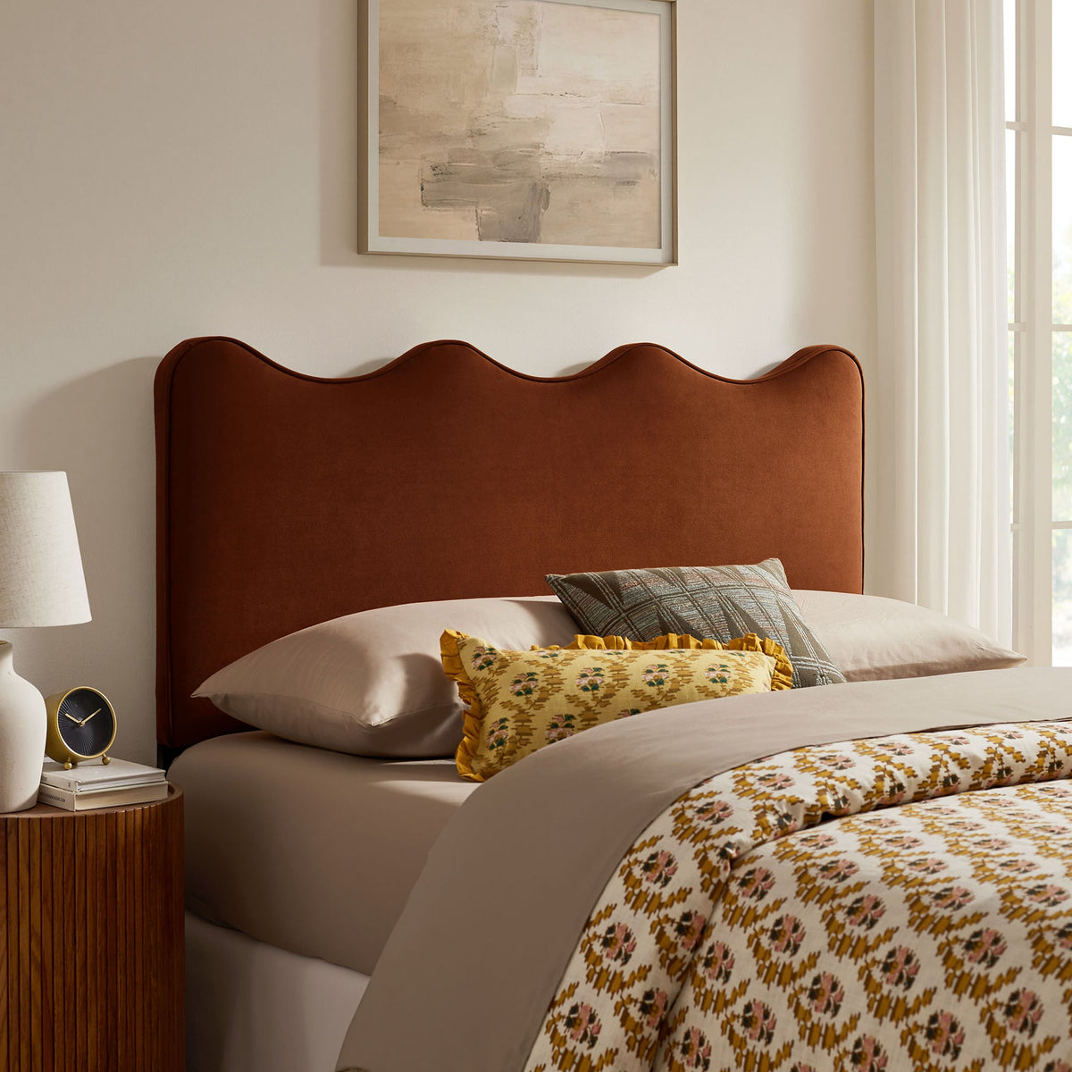 Athena stain-resistant performance velvet headboard by Modway, HouseOfZazla burnt orange on Tampa Home & Garden Store