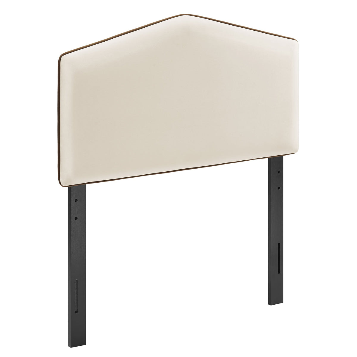 Cosette Velvet Headboard with brown piping and black metal legs on Tampa Home & Garden Store