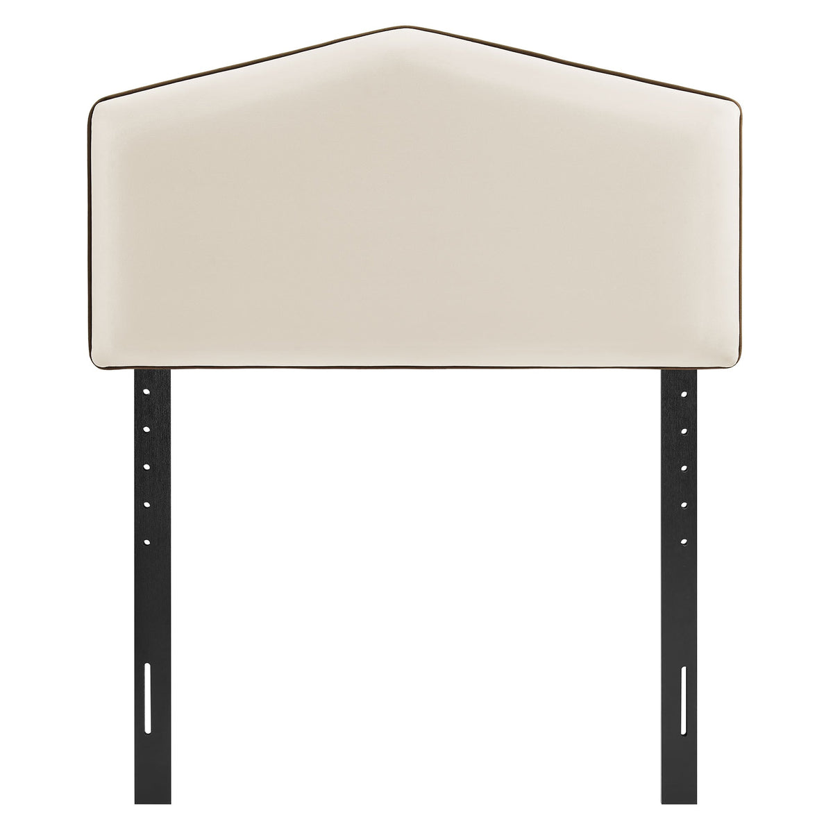 Cosette Performance Velvet Headboard beige velvet with brown piping on black metal legs on Tampa Home & Garden Store