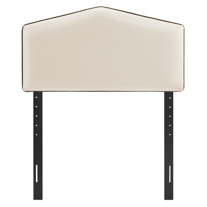 Cosette Performance Velvet Headboard beige velvet with brown piping on black metal legs on Tampa Home & Garden Store