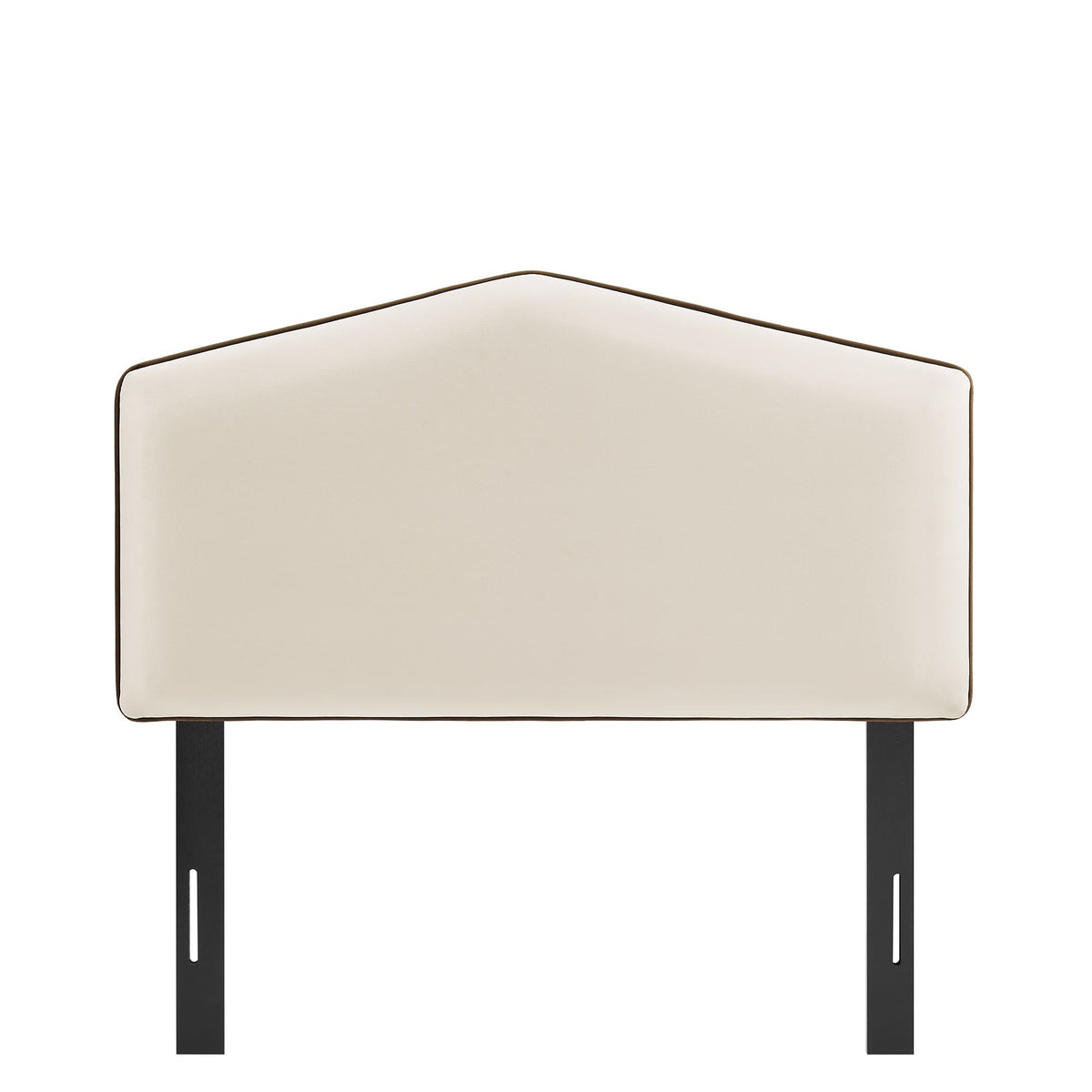 Cosette Performance Velvet Headboard cream with piping and black legs on Tampa Home & Garden Store