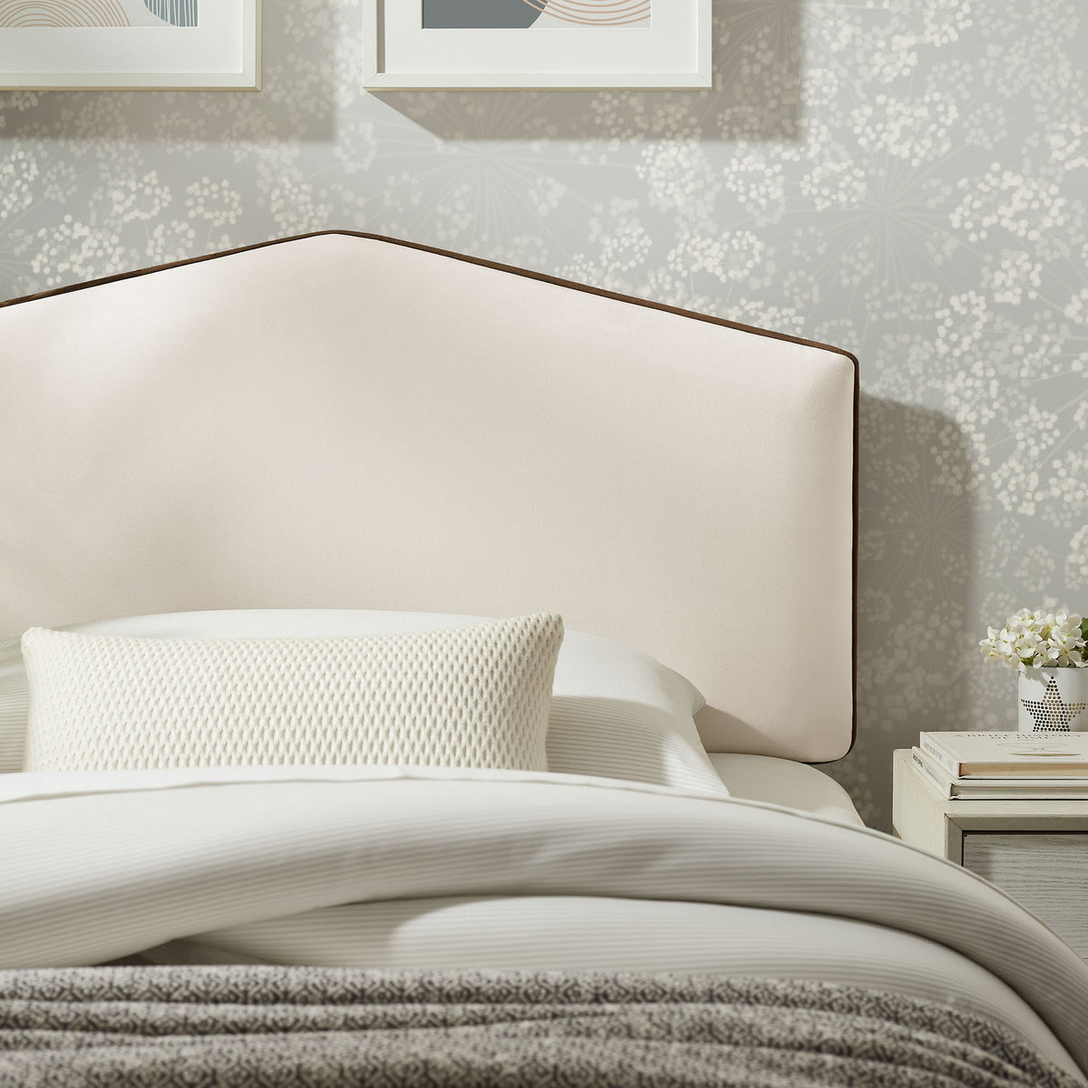Cosette Performance Velvet Headboard by Modway; ivory velvet with brown piping on Tampa Home & Garden Store