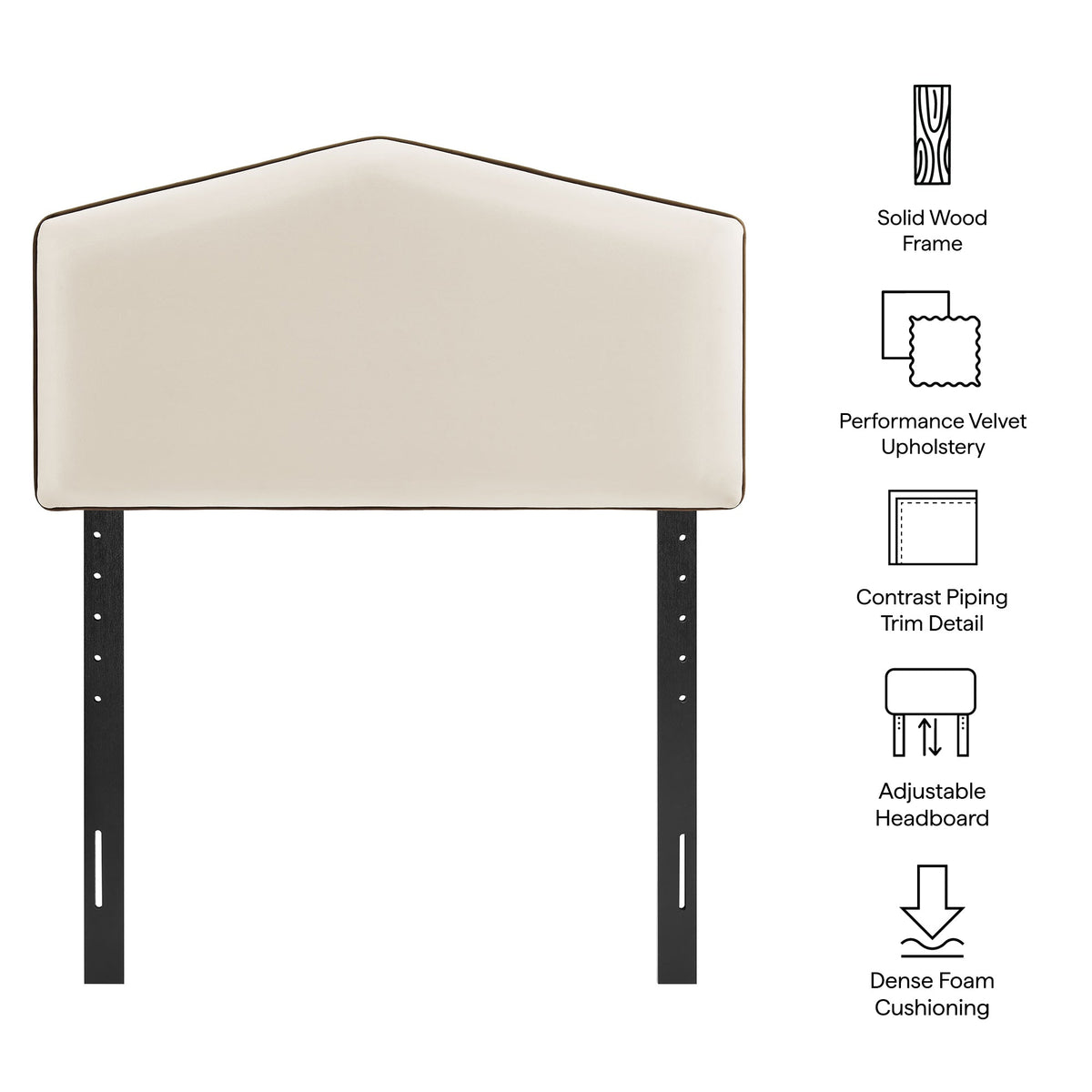 Cosette Velvet Headboard cream upholstery with dark piping solid wood frame by Modway on Tampa Home & Garden Store