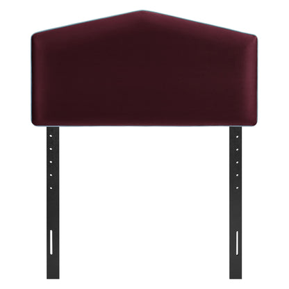 Cosette performance velvet headboard in burgundy with teal edge trim and black metal legs on Tampa Home & Garden Store