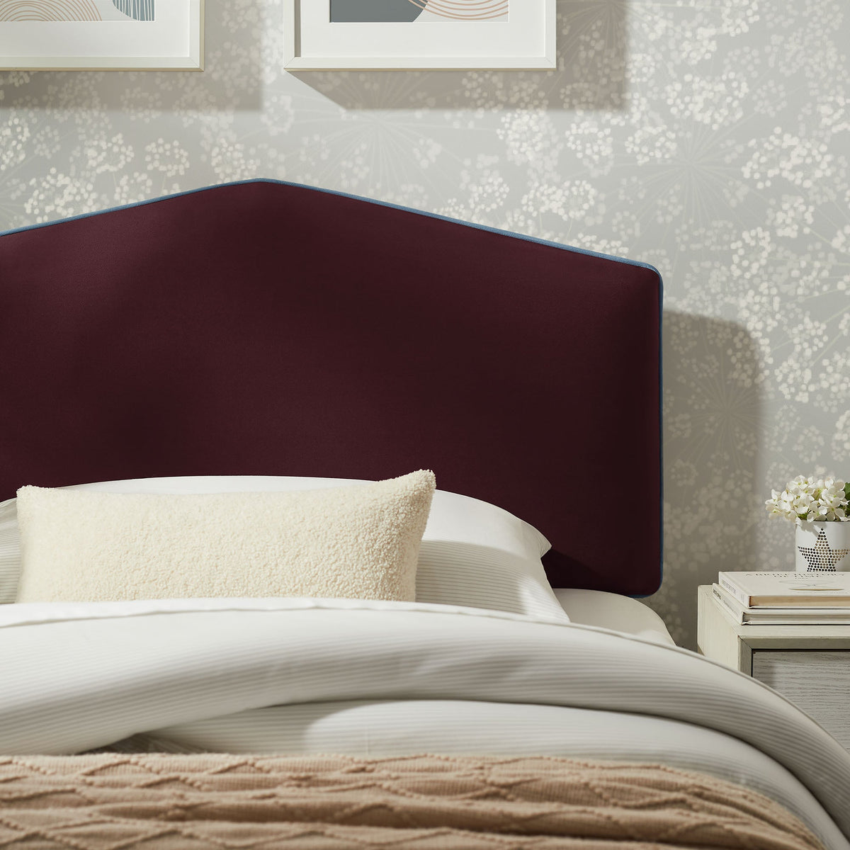 Cosette Performance Velvet Headboard by Modway in burgundy velvet with blue piping on Tampa Home & Garden Store