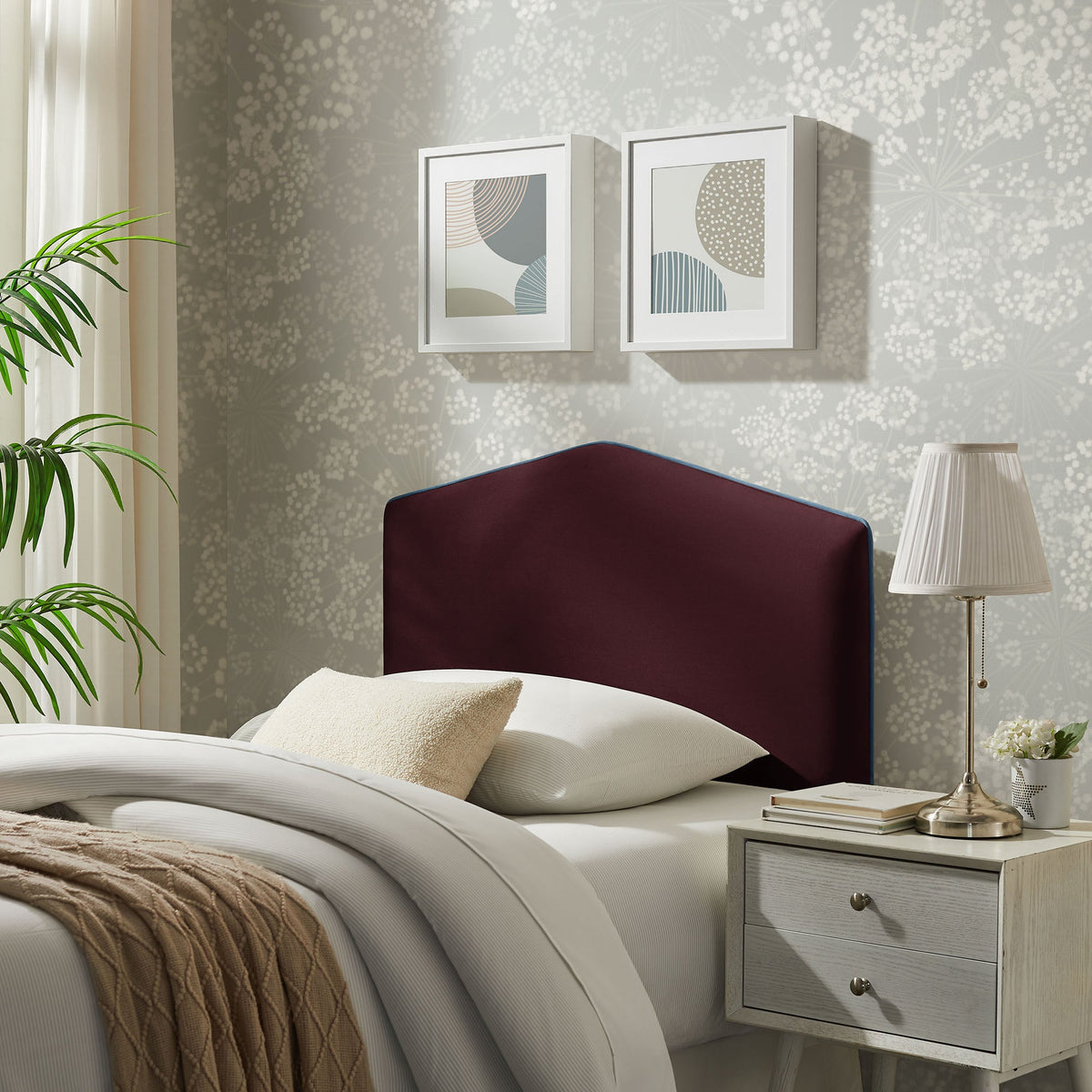 Cosette Performance Velvet Headboard burgundy velvet with blue piping by Modway HouseOfZazla on Tampa Home & Garden Store