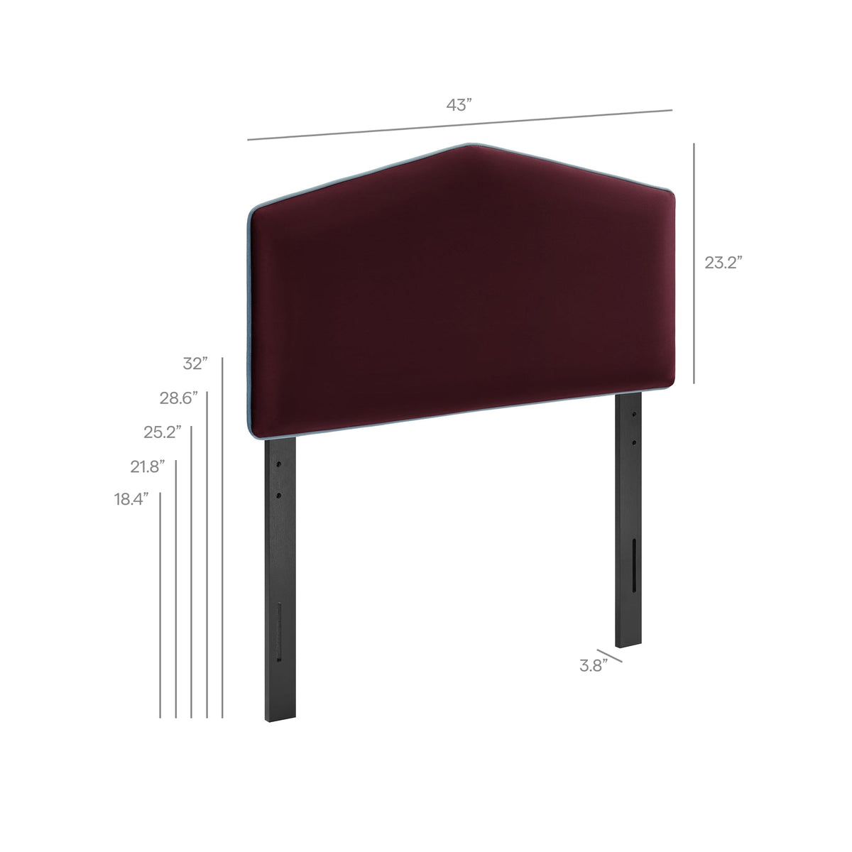 Cosette performance velvet headboard burgundy with black metal legs by Modway, HouseOfZazla on Tampa Home & Garden Store