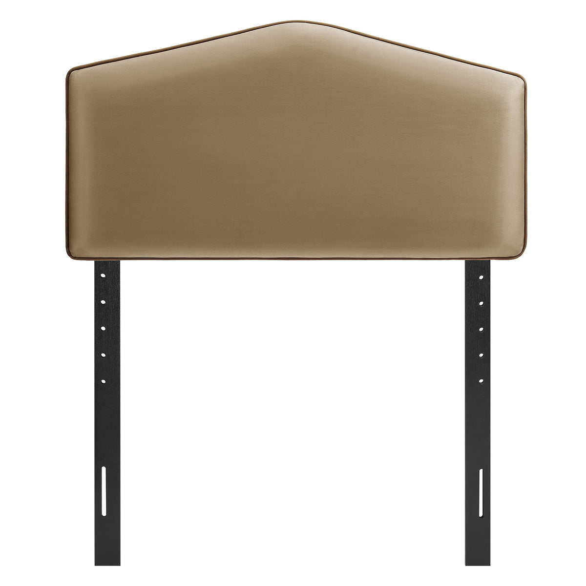 Cosette Performance Velvet Headboard tan velvet with dark piping and black metal legs on Tampa Home & Garden Store