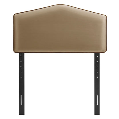 Cosette Performance Velvet Headboard tan velvet with dark piping and black metal legs on Tampa Home & Garden Store
