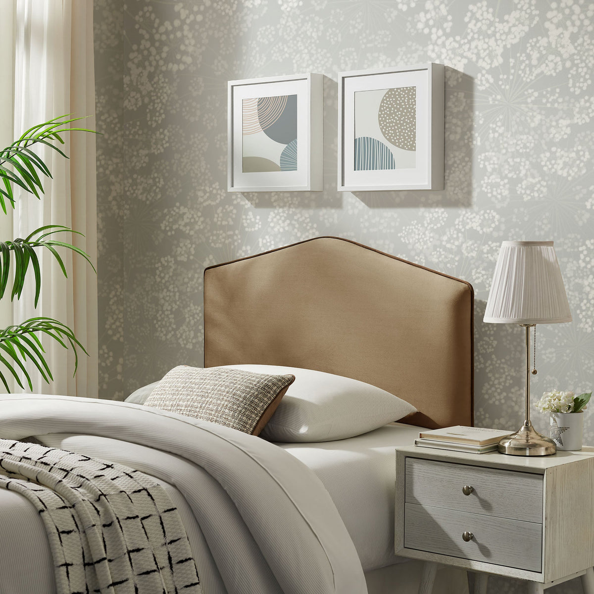 Cosette Performance Velvet Headboard by Modway in taupe velvet, modern square silhouette on Tampa Home & Garden Store