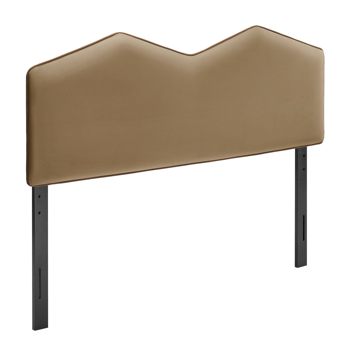 Cosette Performance Velvet Headboard tan velvet with a curved wave top and black metal legs on Tampa Home & Garden Store