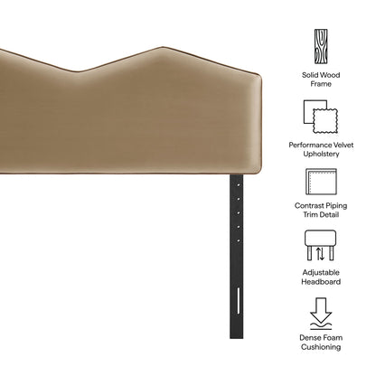 Cosette Performance Velvet Headboard tan upholstery with curved top by HouseOfZazla on Tampa Home & Garden Store