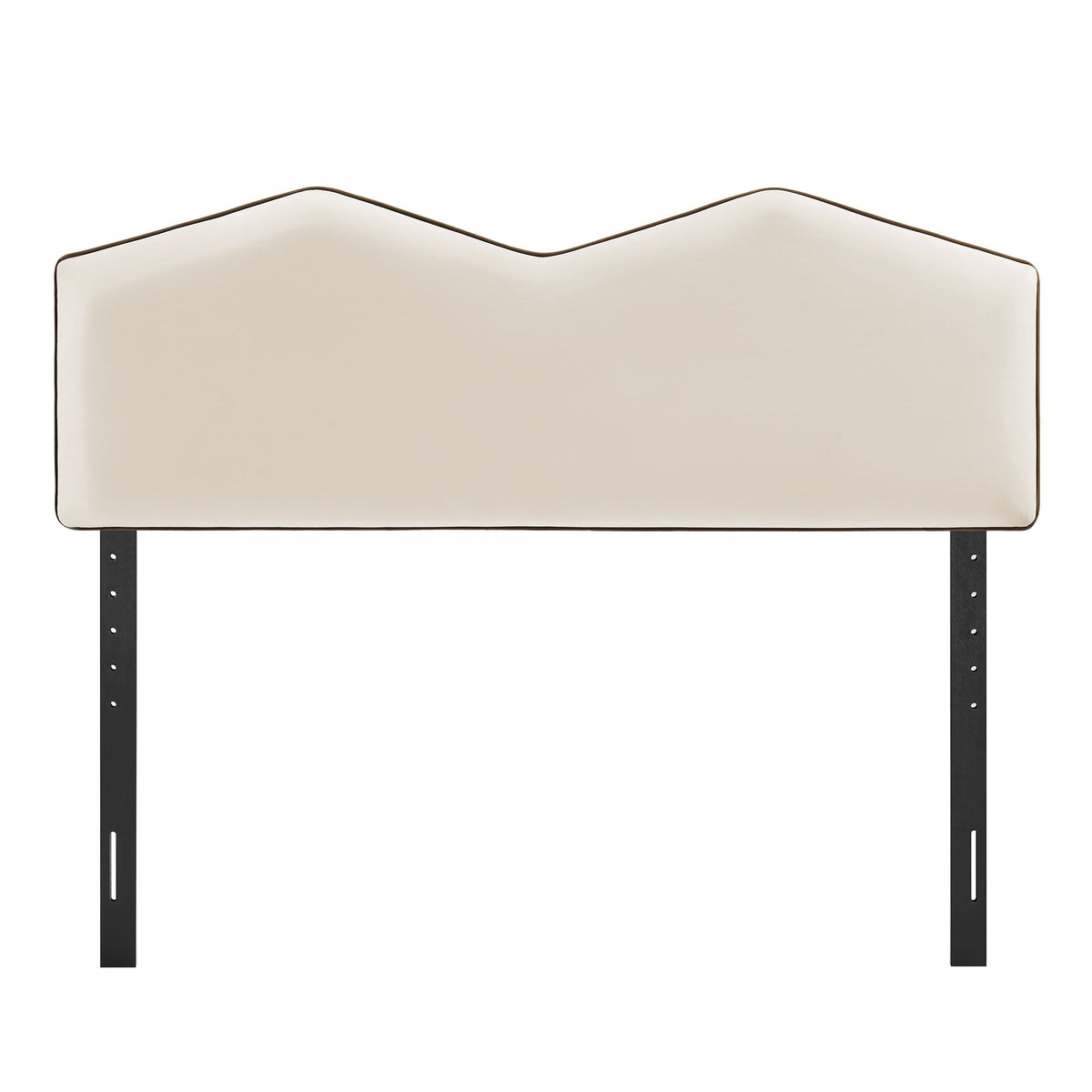 Cosette Performance Velvet Headboard in cream velvet with dark brown piping on Tampa Home & Garden Store