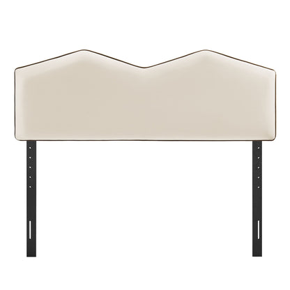Cosette Performance Velvet Headboard in cream velvet with dark brown piping on Tampa Home & Garden Store