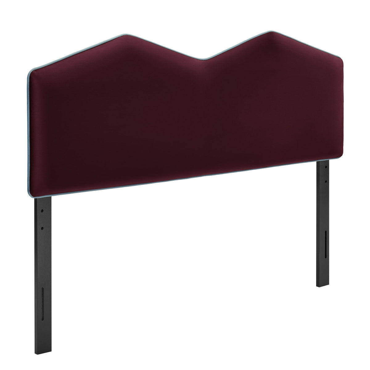 Cosette velvet headboard burgundy with light blue piping and top edge, metal legs by Modway on Tampa Home & Garden Store
