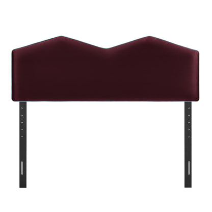 Cosette Performance Velvet Headboard burgundy velvet with wave-top on black metal rails on Tampa Home & Garden Store
