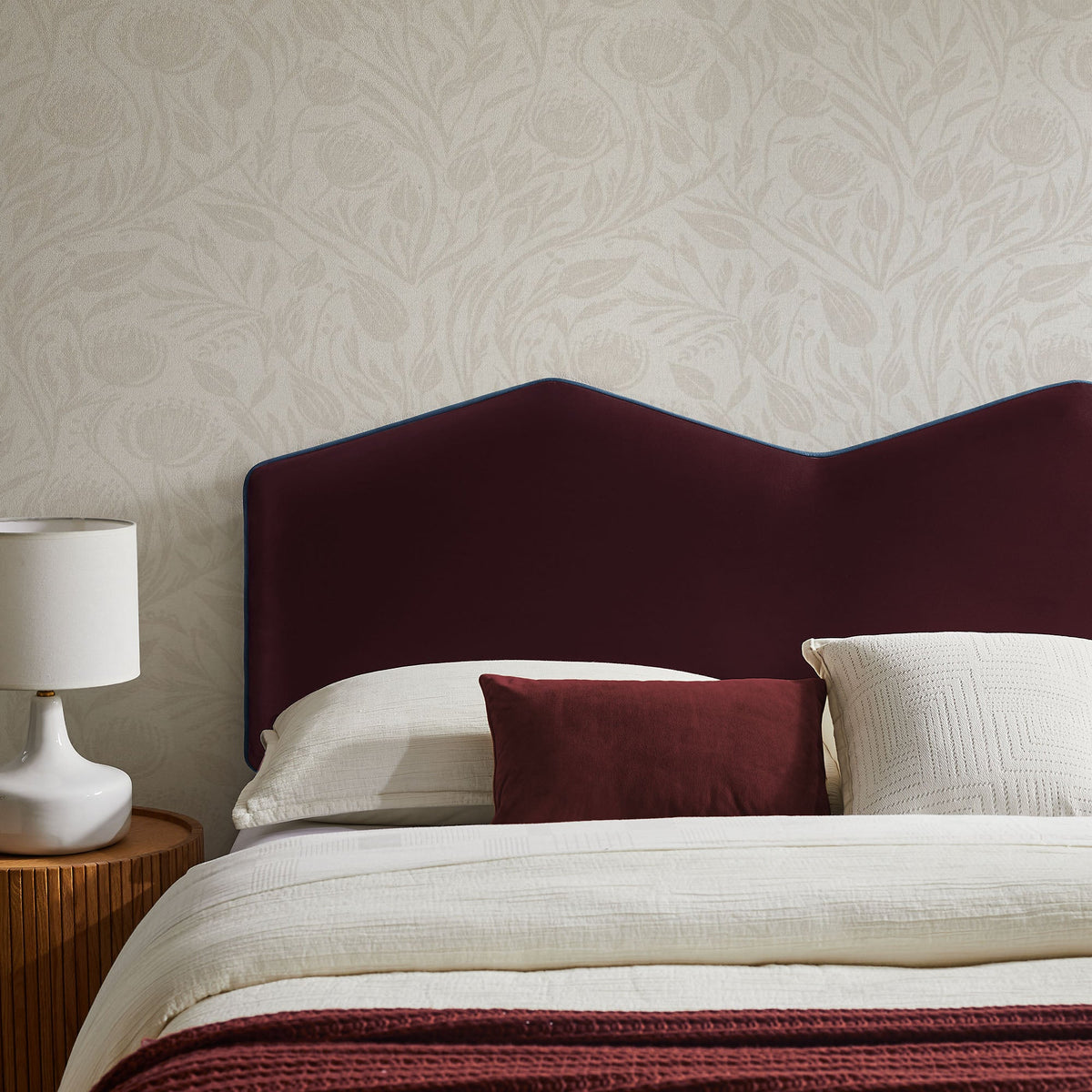 Cosette Performance Velvet Headboard by Modway in burgundy velvet with blue piping on Tampa Home & Garden Store
