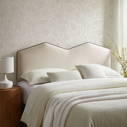 Cosette Performance Velvet Headboard beige velvet with dark piping silhouette HouseOfZazla on Tampa Home & Garden Store