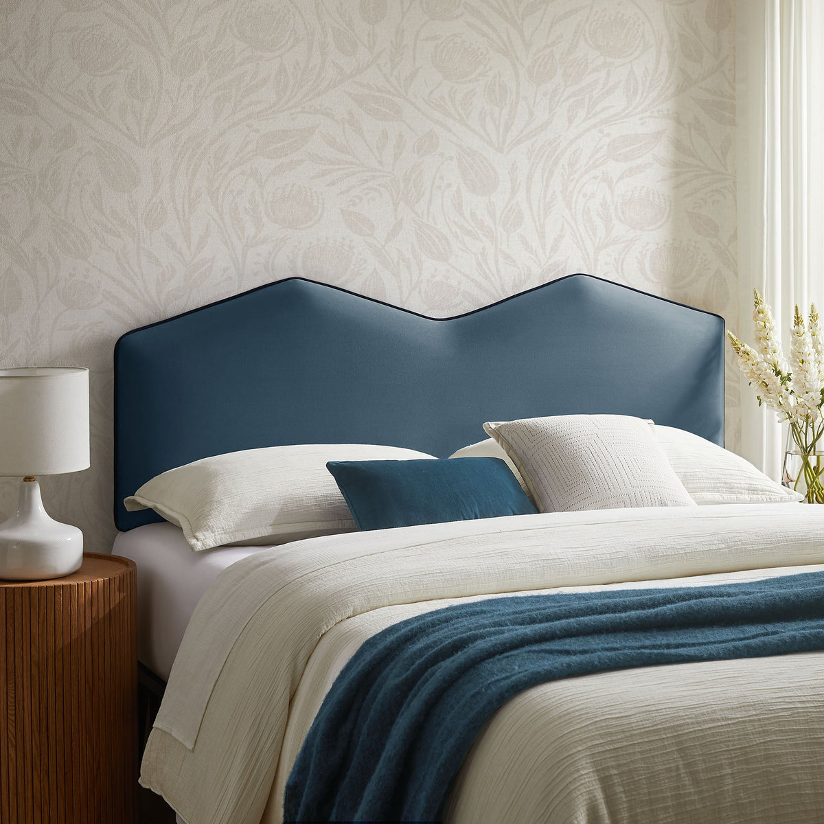 Cosette Performance Velvet Headboard blue velvet with curved silhouette by HouseOfZazla on Tampa Home & Garden Store