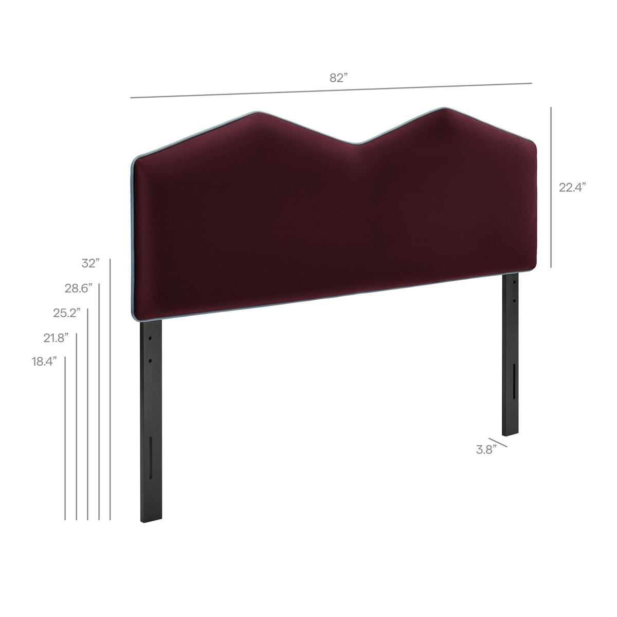 Cosette Performance Velvet Headboard burgundy velvet with pale piping on metal frame on Tampa Home & Garden Store