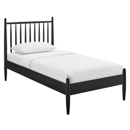 Zane Spindle Bed Frame by Modway, black metal bed with spindle headboard and white bedding on Tampa Home & Garden Store