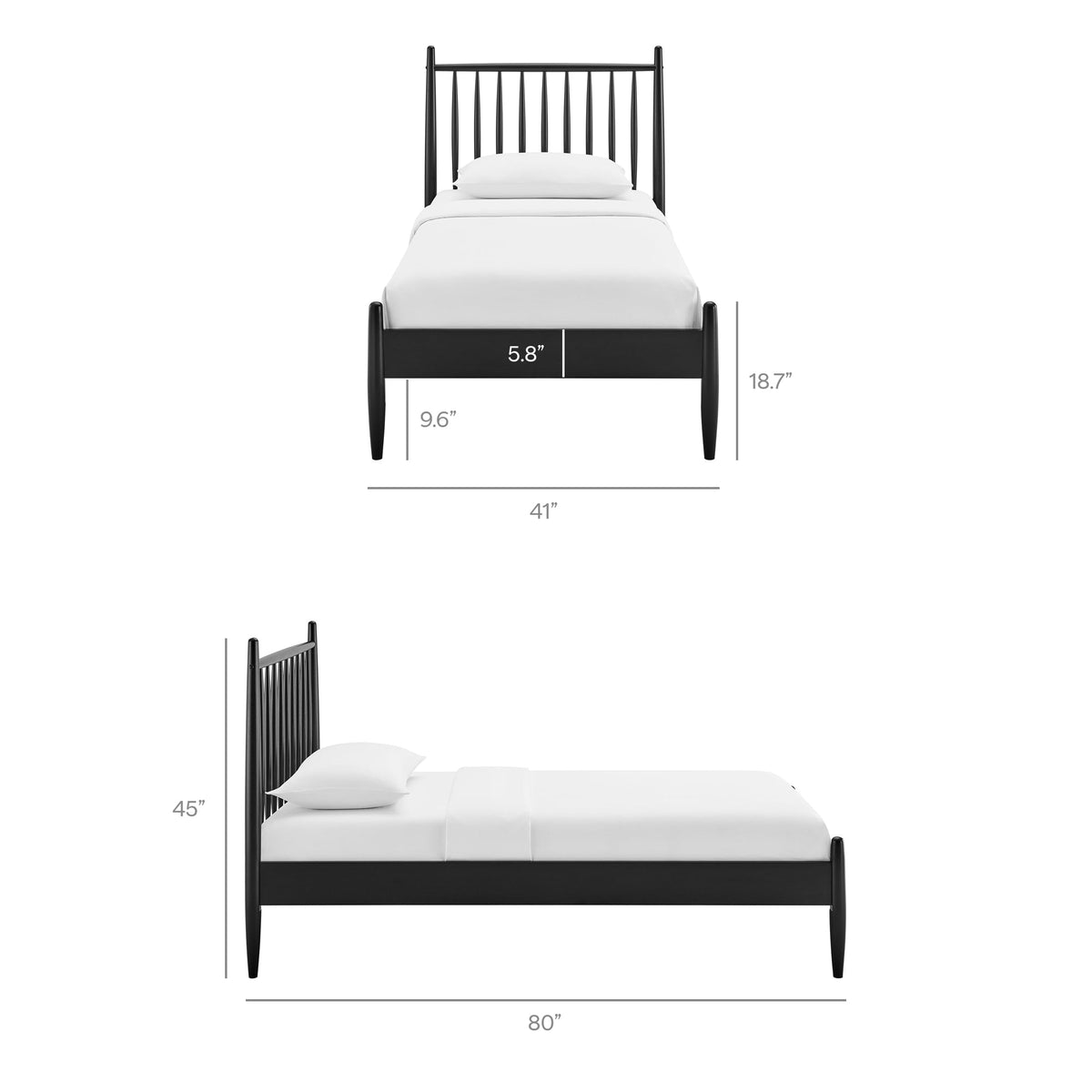 Zane Spindle Bed Frame by Modway in black metal with spindle headboard and footboard 80 inches long on Tampa Home & Garden Store