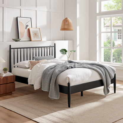 Zane Spindle Bed Frame black metal with spindle headboard in white bedroom on Tampa Home & Garden Store