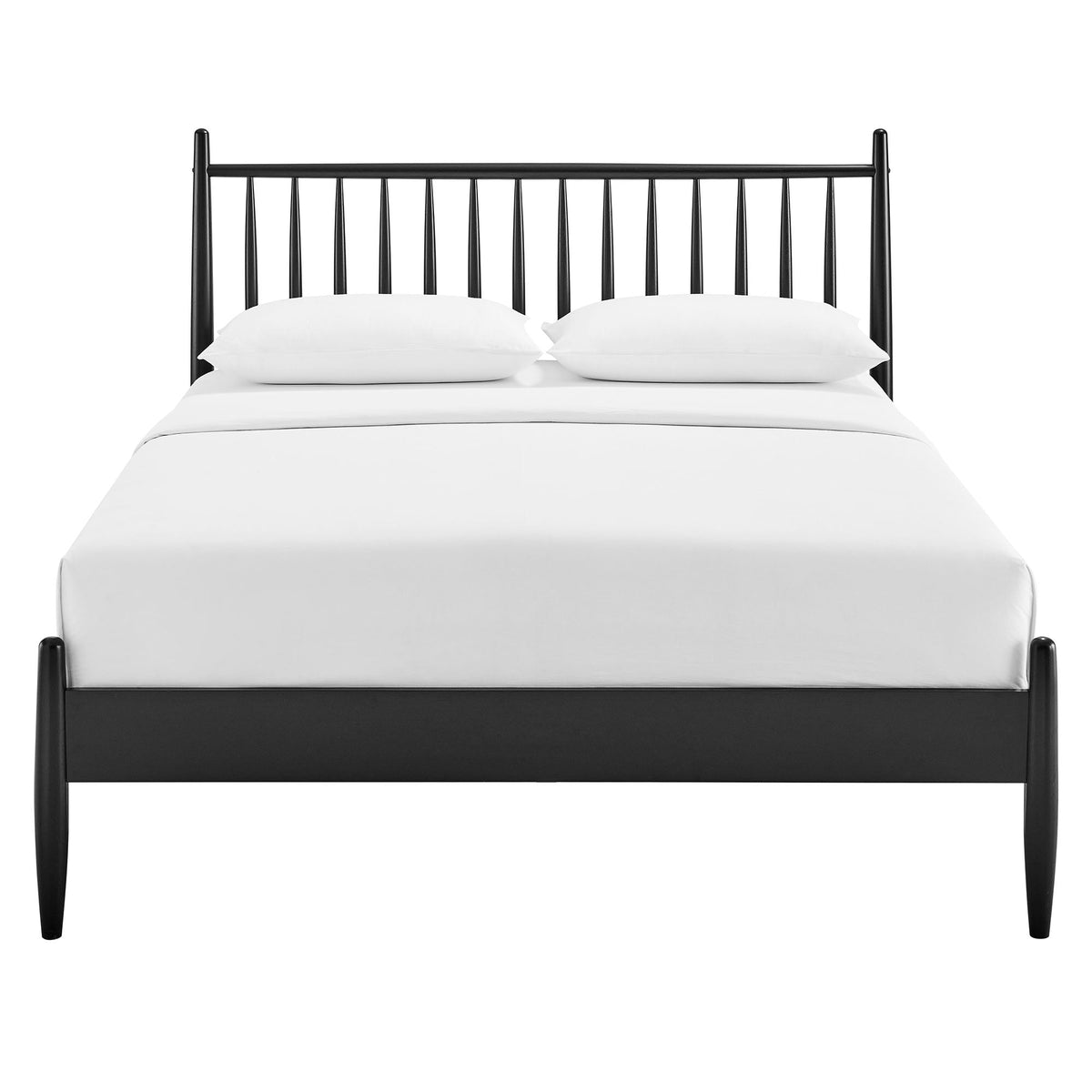 Zane Spindle Bed by Modway, black metal frame with white bedding on Tampa Home & Garden Store