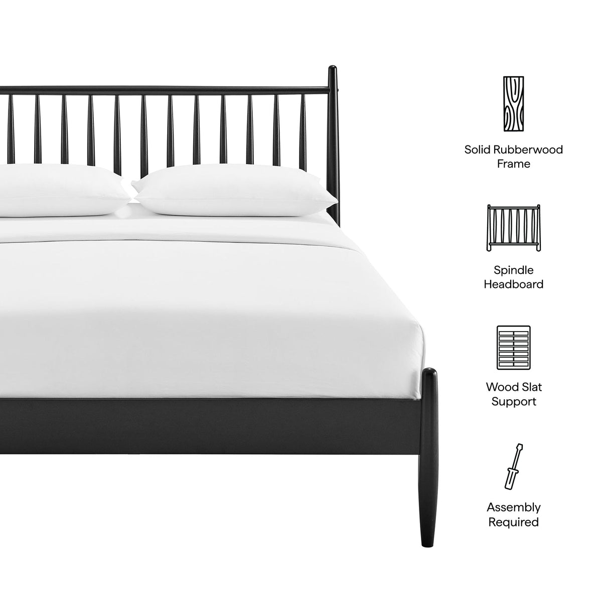 Zane Spindle Bed by Modway, black rubberwood frame with spindle headboard on Tampa Home & Garden Store