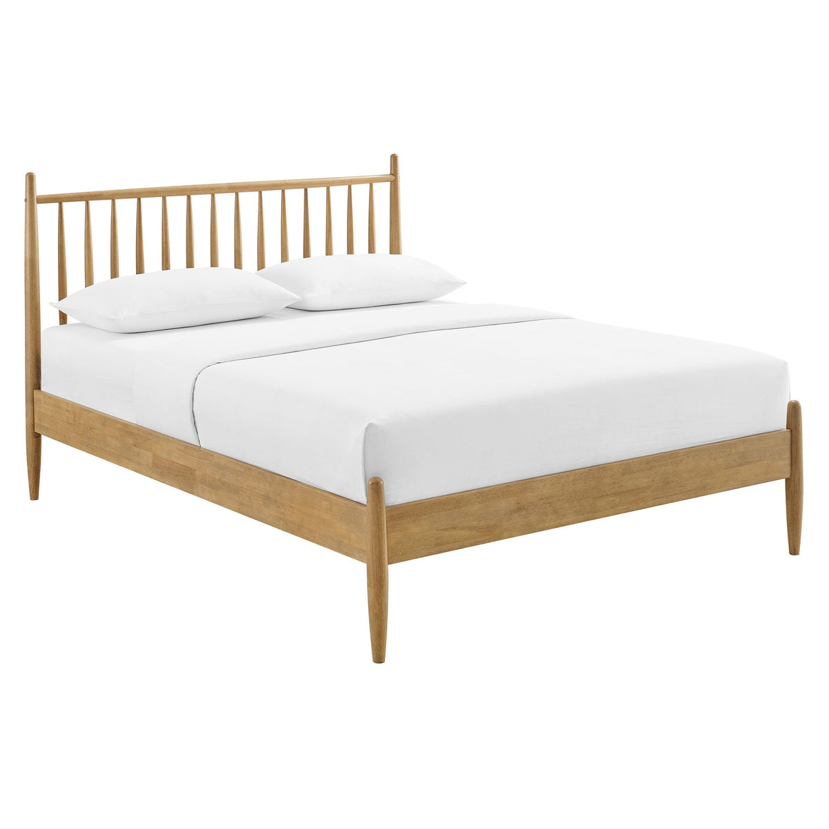 Zane Spindle Bed by Modway natural wood bed frame with spindle headboard and white bedding on Tampa Home & Garden Store