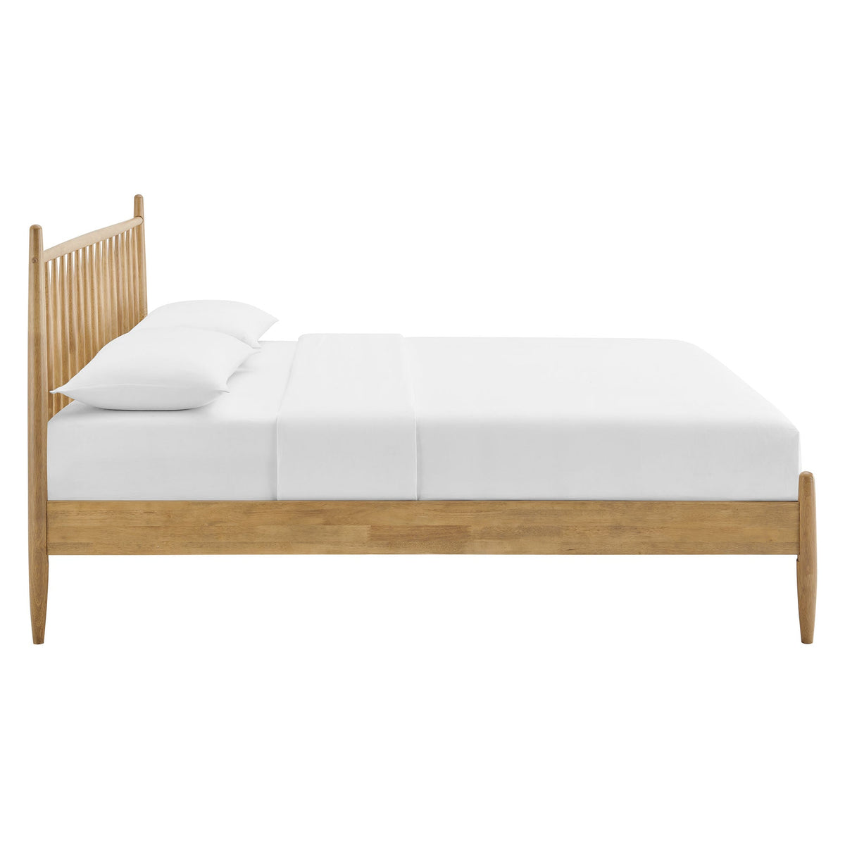 Zane Spindle Bed by Modway, natural wood frame with spindle headboard and white bedding on Tampa Home & Garden Store