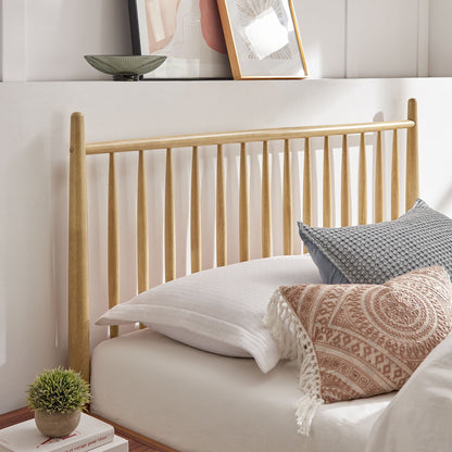 Zane Spindle Bed by Modway with light wood spindle frame and crisp white bedding on Tampa Home & Garden Store