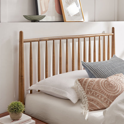 Zane Spindle Bed by Modway in light wood with white bedding and a textured throw on Tampa Home & Garden Store