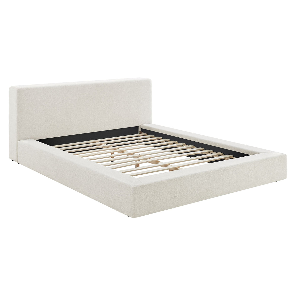 Luma Chenille upholstered platform bed frame in cream with tall headboard and slat support on Tampa Home & Garden Store