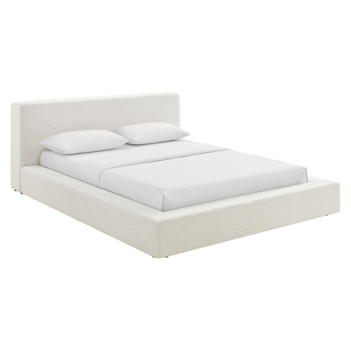 Luma Chenille Upholstered Platform Bed Frame cream with tall padded headboard by Modway on Tampa Home & Garden Store