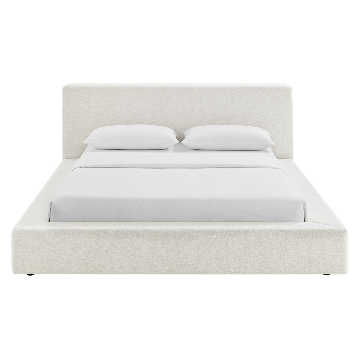 Luma Chenille Upholstered Platform Bed Frame beige fabric with headboard by HouseOfZazla on Tampa Home & Garden Store
