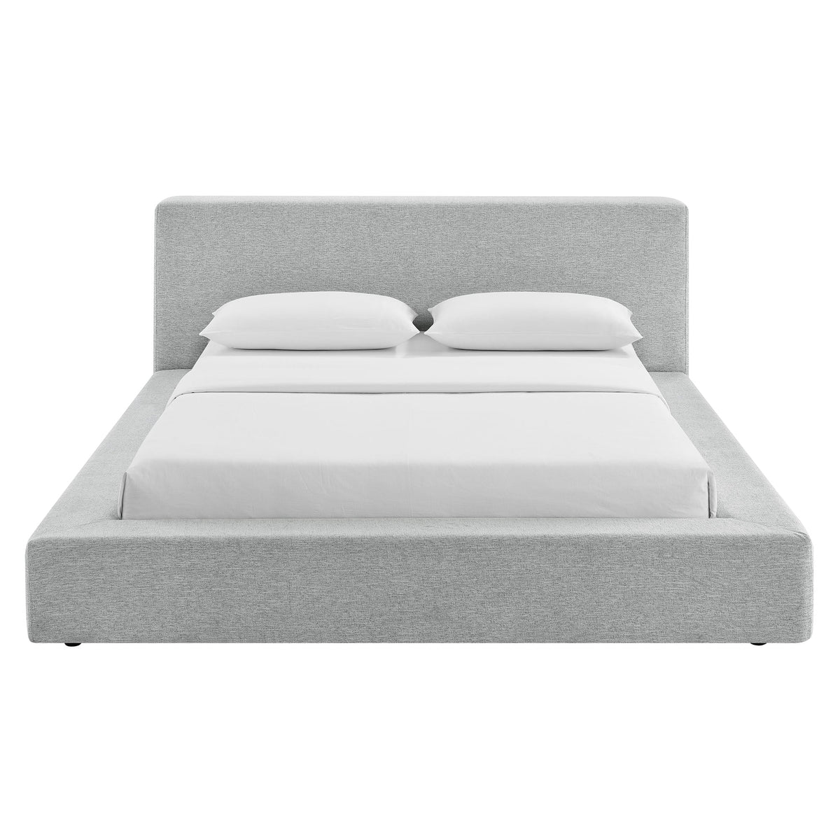 Luma Chenille Upholstered Platform Bed Frame by Modway gray with two white pillows on Tampa Home & Garden Store