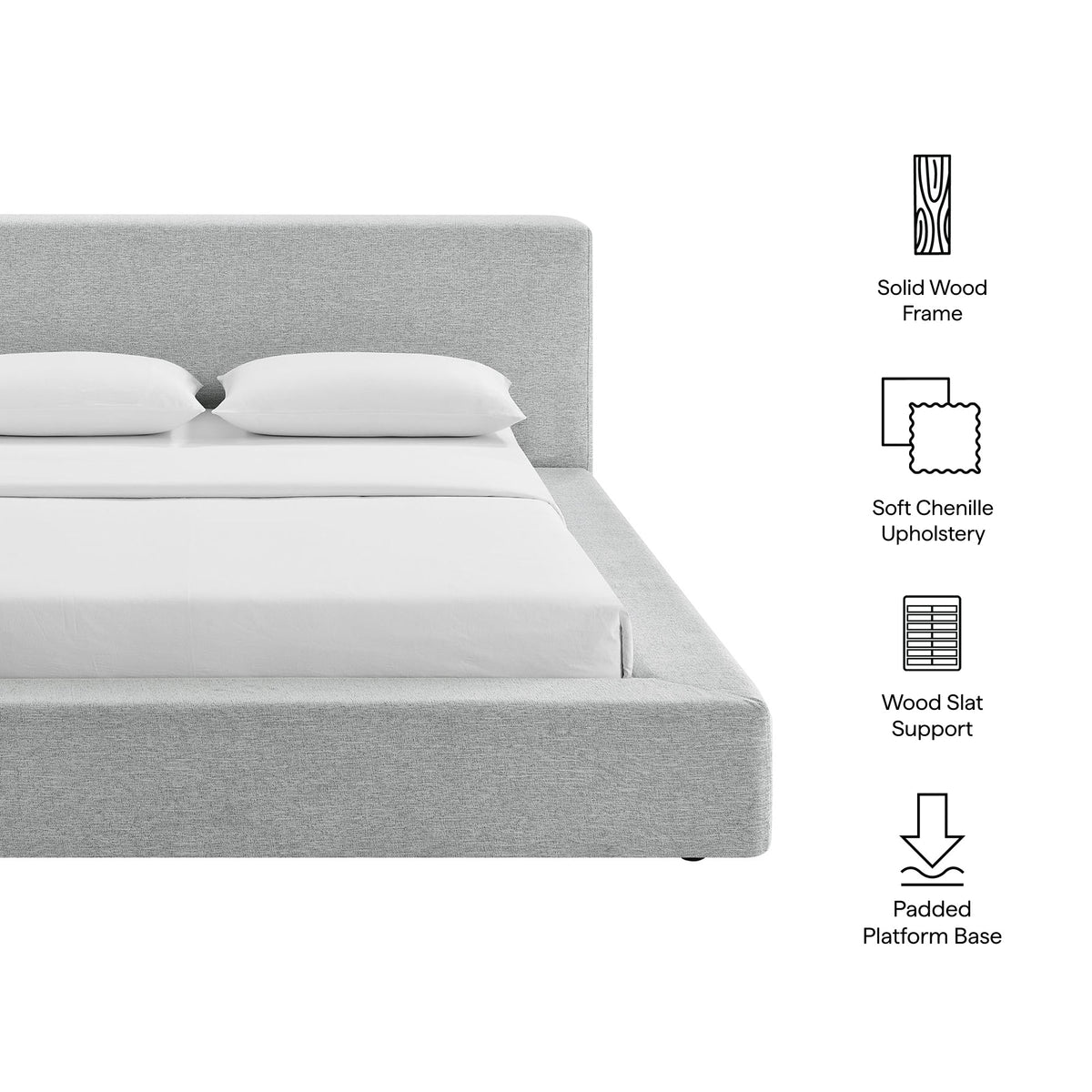 Luma Chenille Upholstered Platform Bed Frame by Modway in light grey chenille on Tampa Home & Garden Store