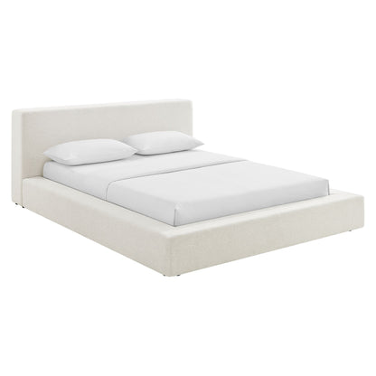 Luma Chenille Platform Bed Frame by Modway in cream fabric with tall headboard on Tampa Home & Garden Store
