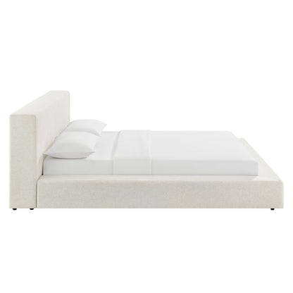 Luma Chenille upholstered platform bed frame by Modway in beige with tall headboard on Tampa Home & Garden Store