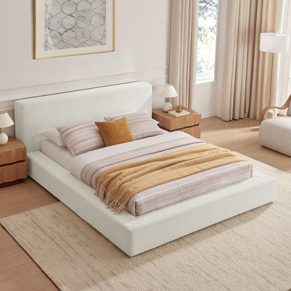 Luma Chenille upholstered platform bed frame beige, low-profile design by Modway on Tampa Home & Garden Store