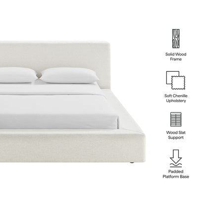 Luma Chenille Platform Bed Frame by Modway; padded headboard and solid wood frame on Tampa Home & Garden Store