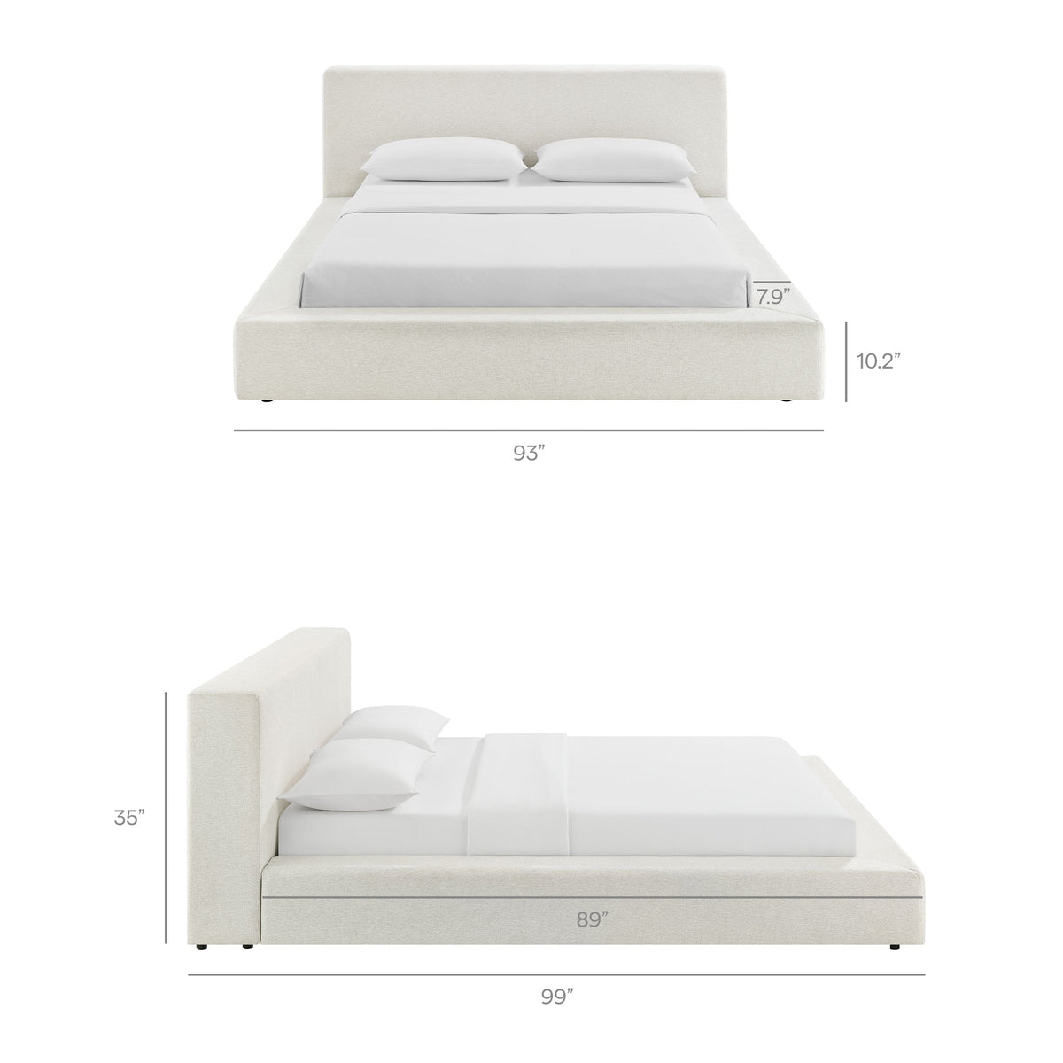 Luma Chenille upholstered platform bed frame by HouseOfZazla in beige with padded headboard on Tampa Home & Garden Store