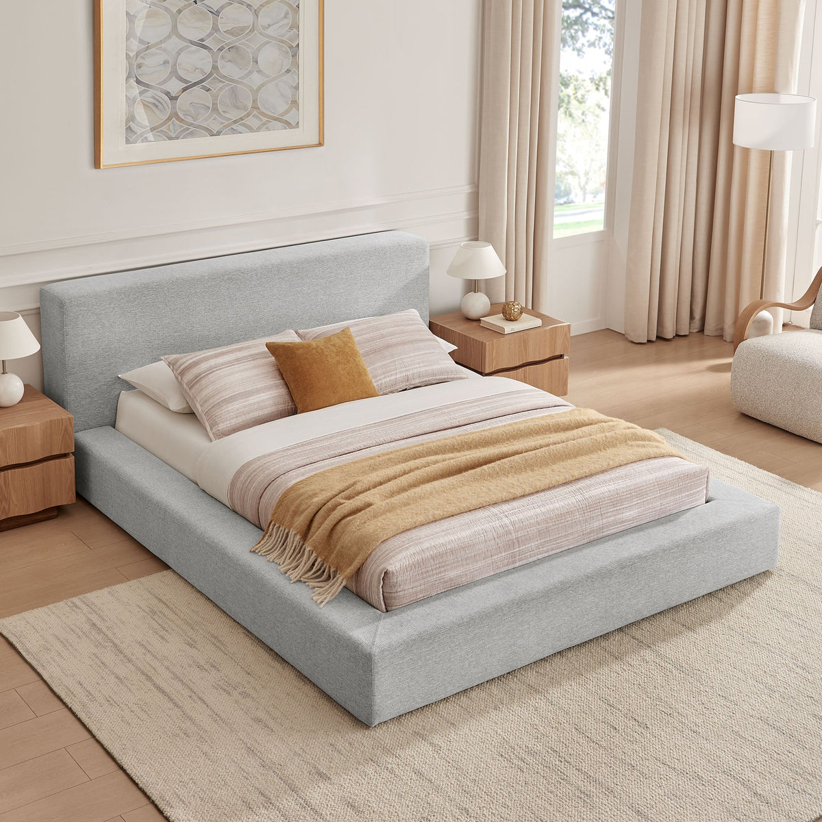 Luma Chenille Platform Bed Frame by Modway in light gray chenille, low-profile design on Tampa Home & Garden Store