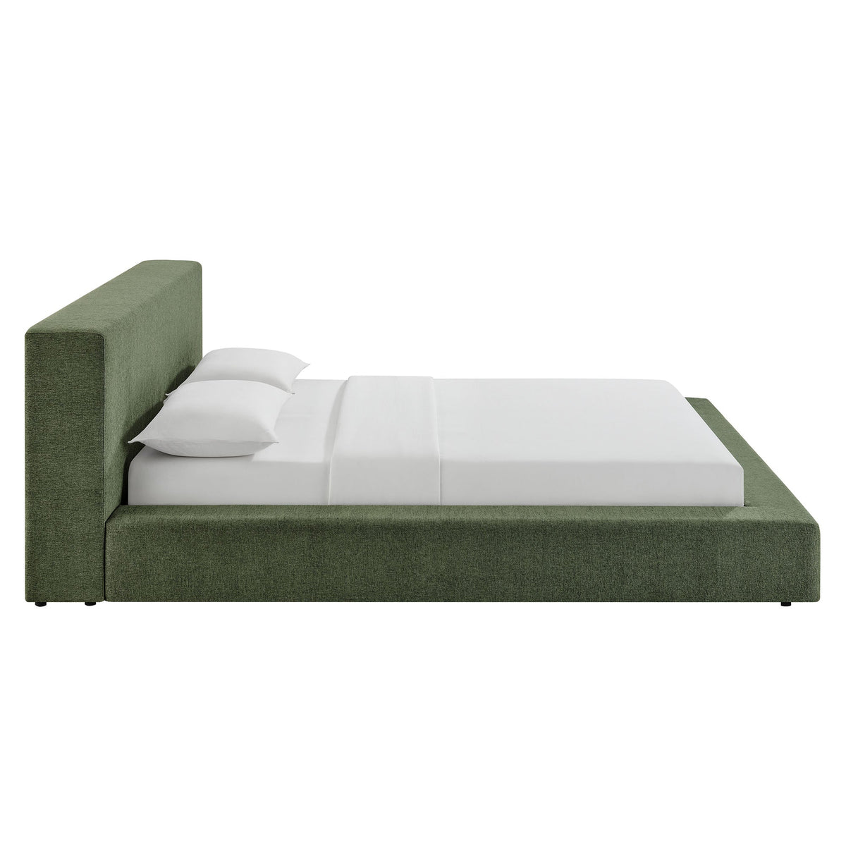 Luma Chenille Upholstered Platform Bed Frame in green with white bedding by Modway on Tampa Home & Garden Store