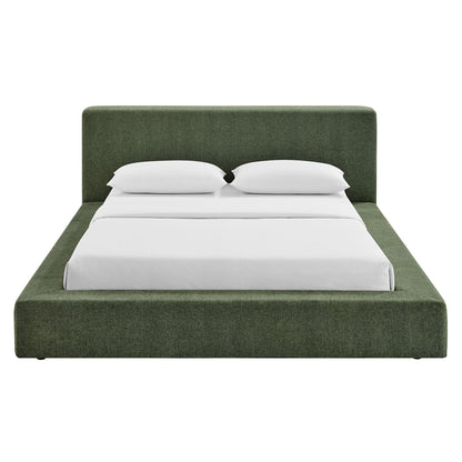 Luma Chenille upholstered platform bed frame in green with tall headboard on Tampa Home & Garden Store