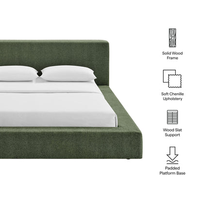 Luma Chenille Upholstered Platform Bed Frame in green by Modway on Tampa Home & Garden Store