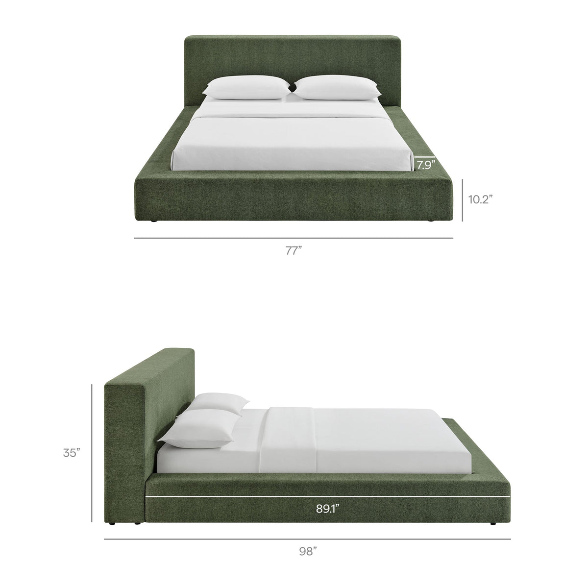 Luma Chenille upholstered platform bed frame in green chenille by Modway for HouseOfZazla on Tampa Home & Garden Store