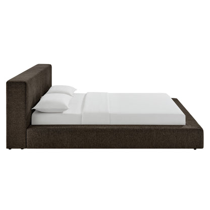 Luma Chenille platform bed frame in brown with tall padded headboard by Modway on Tampa Home & Garden Store